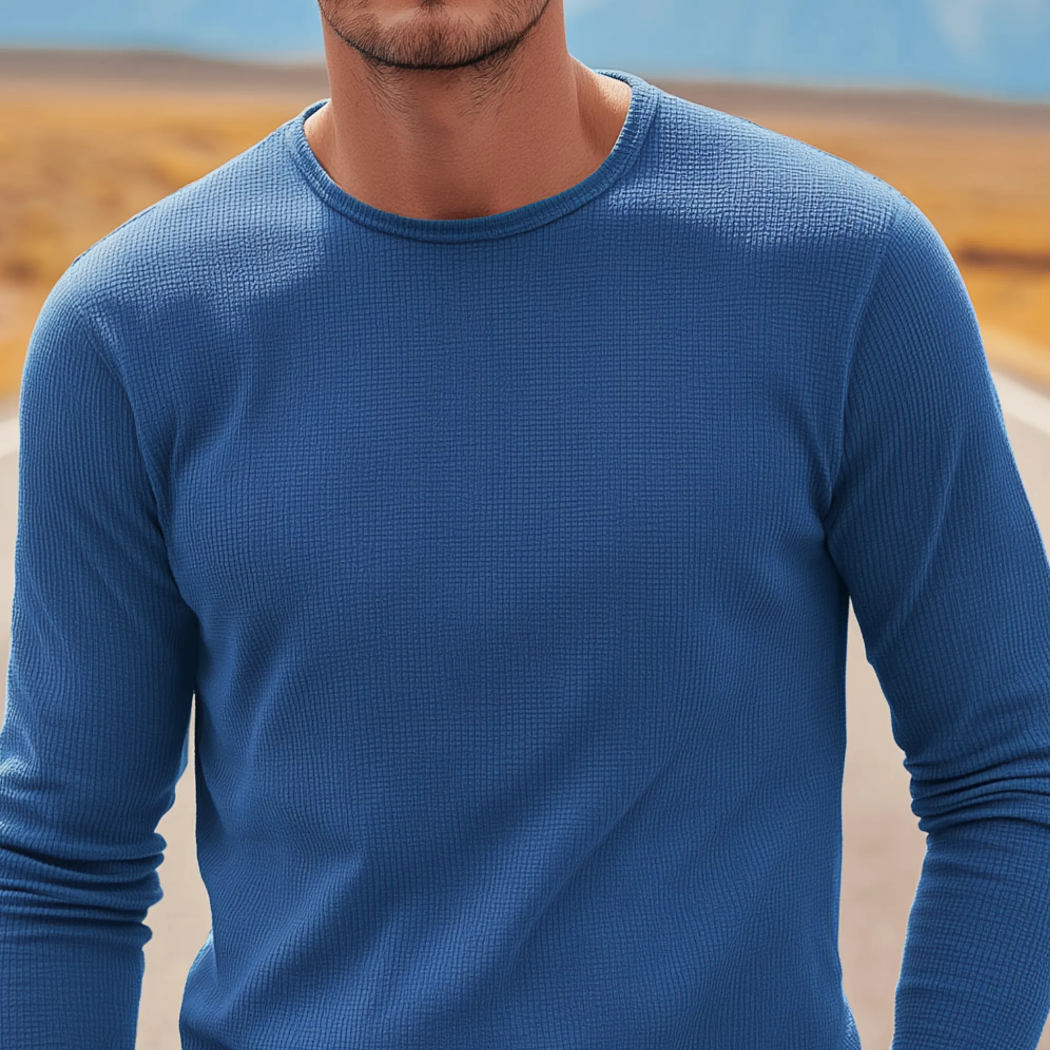 Men's Classic Casual Crew Neck Waffle Slim Fit Long Sleeve T-Shirt MTA0211H2K sold by Manly product image thumbnail 4