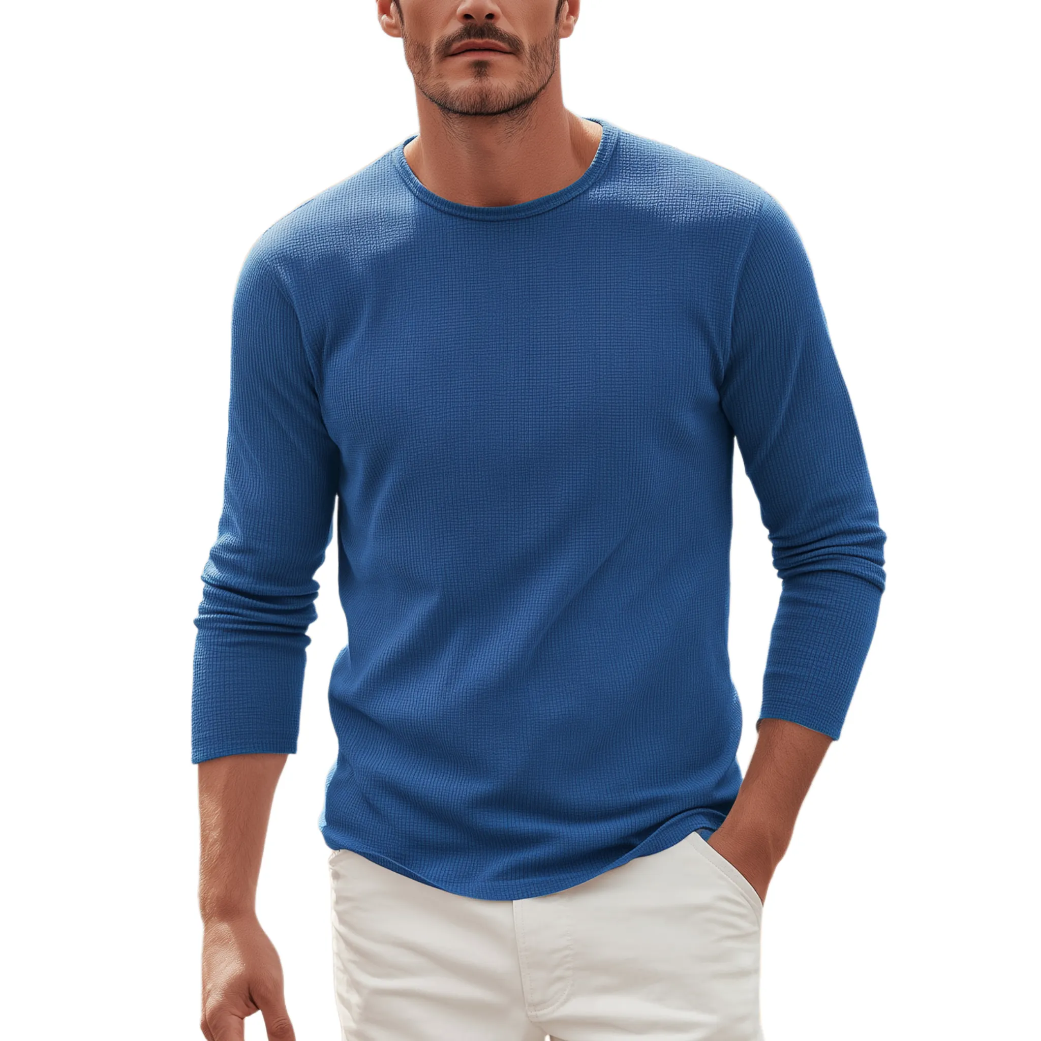 Men's Classic Casual Crew Neck Waffle Slim Fit Long Sleeve T-Shirt MTA0211H2K sold by Manly