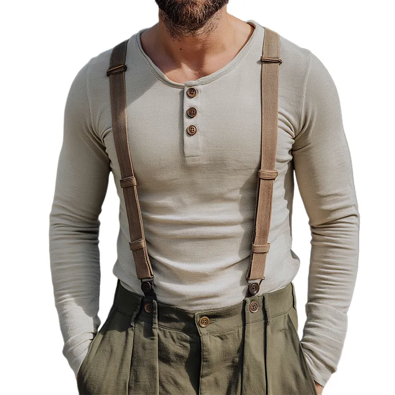 Men's Vintage Casual Knit Henley Long Sleeve T-Shirt MTA3131G1TO sold by Manly