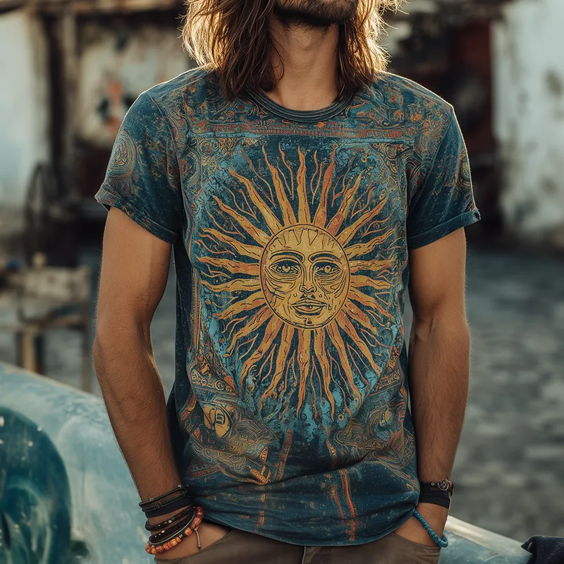 Men's Retro Casual Hippie Style Printed Round Neck Short Sleeve T-Shirt MTA0119H3TO sold by Manly product image thumbnail 2