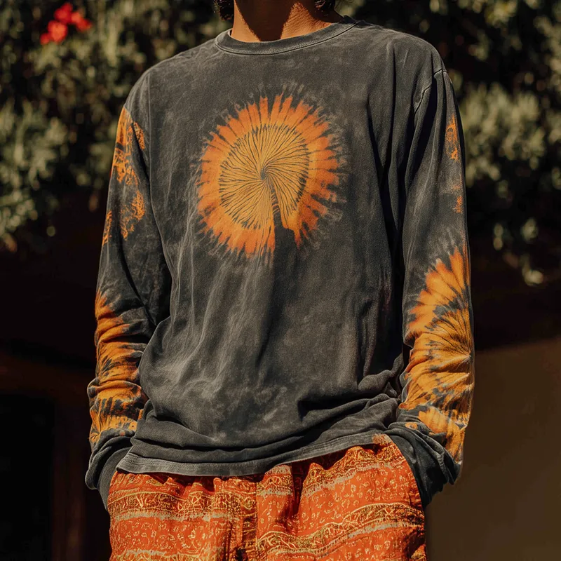 Men's Retro Casual Hippie Style Printed Round Neck Long Sleeve T-Shirt MTA0123H1TO sold by Manly product image thumbnail 2