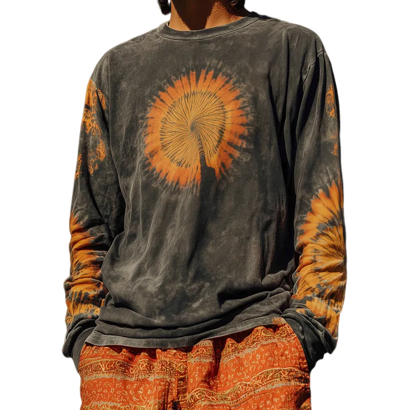 Men's Retro Casual Hippie Style Printed Round Neck Long Sleeve T-Shirt MTA0123H1TO sold by Manly