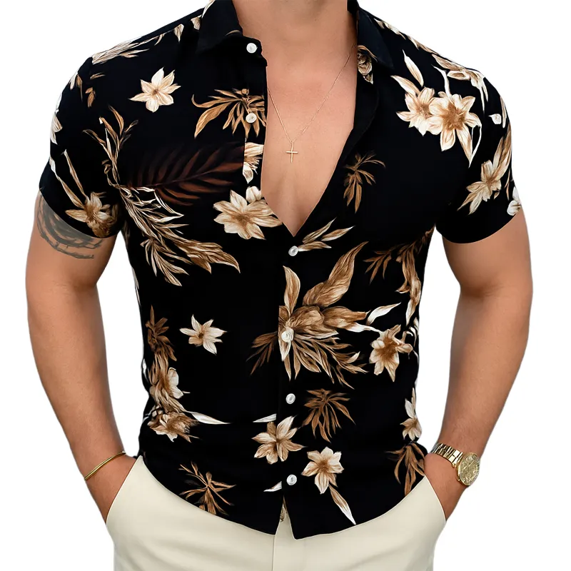 Men's Summer Casual Vacation Print Short-sleeved Shirt MTA0278H8U sold by Manly