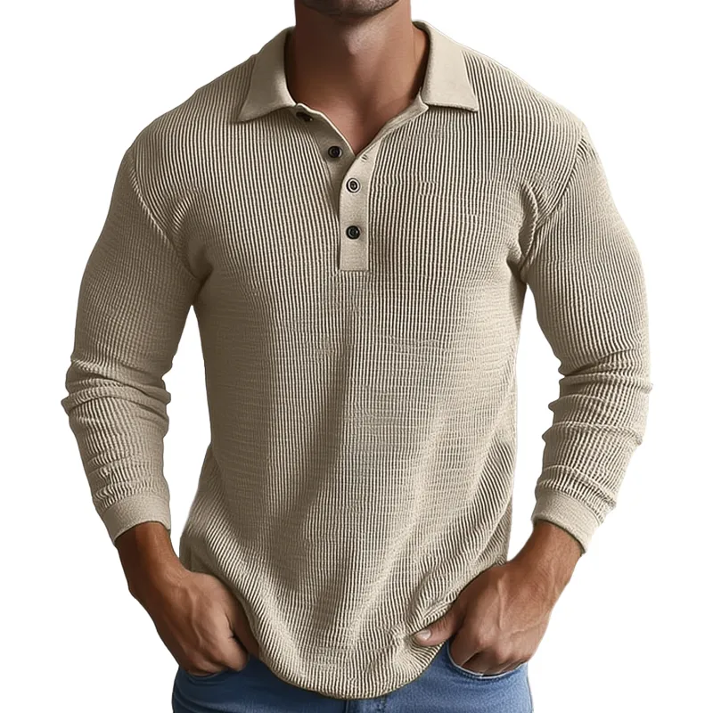 Men's Classic Striped Knit Long Sleeve Polo Shirt MTA0266H3U sold by Manly