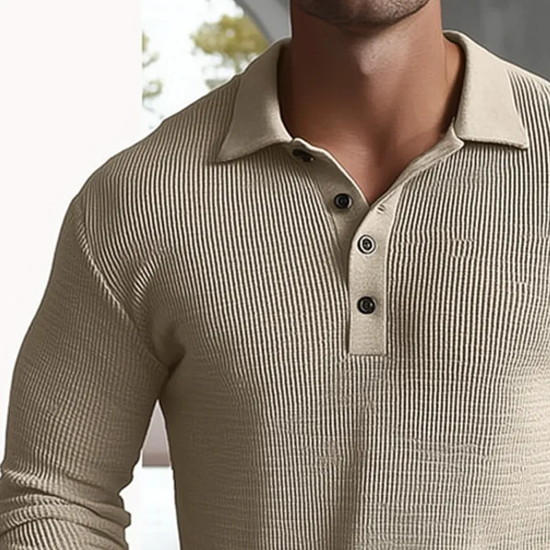 Men's Classic Striped Knit Long Sleeve Polo Shirt MTA0266H3U sold by Manly product image thumbnail 3