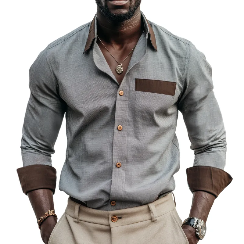 Men's Spring And Autumn Business Colorblock Long Sleeve Shirt MTA0274H9U sold by Manly