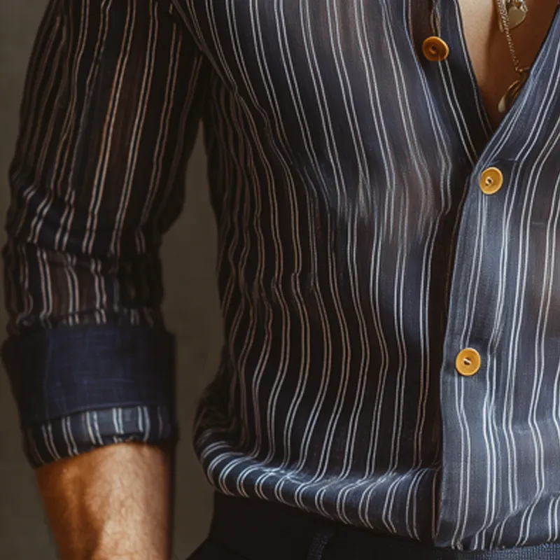 Men's Business Chiffon Striped Stand Collar Long Sleeve Shirt MTA0289H8U sold by Manly product image thumbnail 3