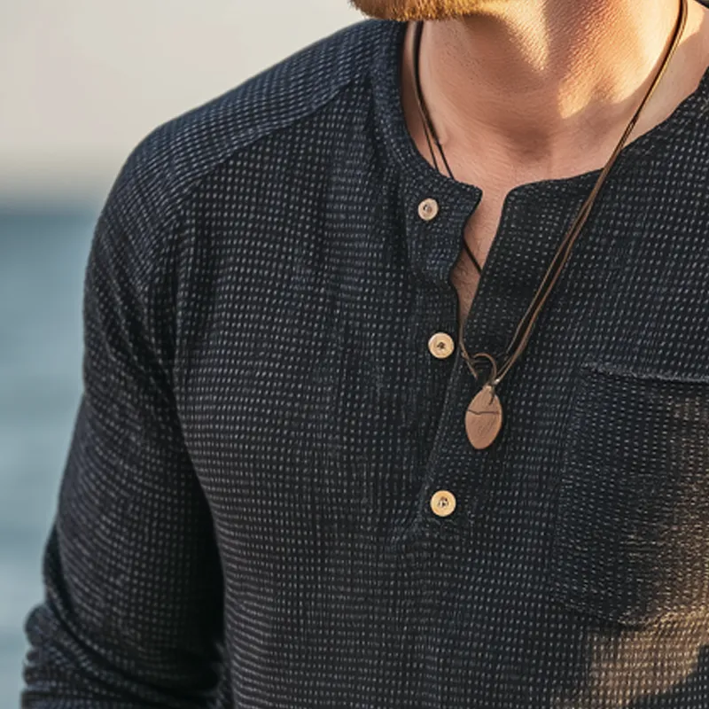 Men's Classic Three-Button Henley Collar Long Sleeve T-Shirt MTA0290H0U sold by Manly product image thumbnail 3