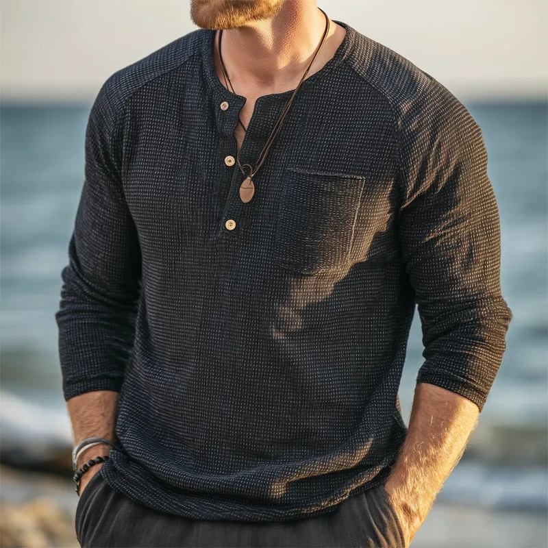 Men's Classic Three-Button Henley Collar Long Sleeve T-Shirt MTA0290H0U sold by Manly product image thumbnail 2