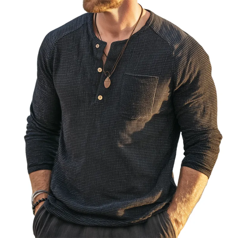 Men's Classic Three-Button Henley Collar Long Sleeve T-Shirt MTA0290H0U sold by Manly