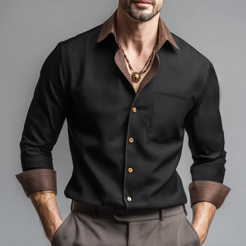 Men's Spring And Autumn Business Colorblock Long Sleeve Shirt MTA0299H6U sold by Manly product image thumbnail 5