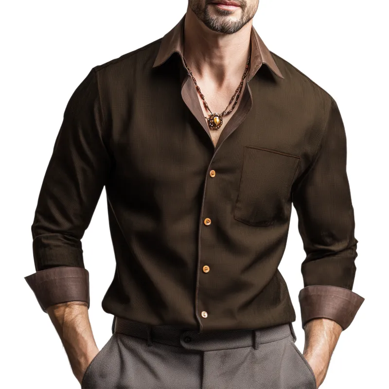 Men's Spring And Autumn Business Colorblock Long Sleeve Shirt MTA0299H6U sold by Manly