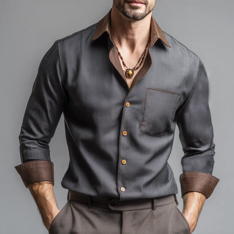 Men's Spring And Autumn Business Colorblock Long Sleeve Shirt MTA0299H6U sold by Manly product image thumbnail 3