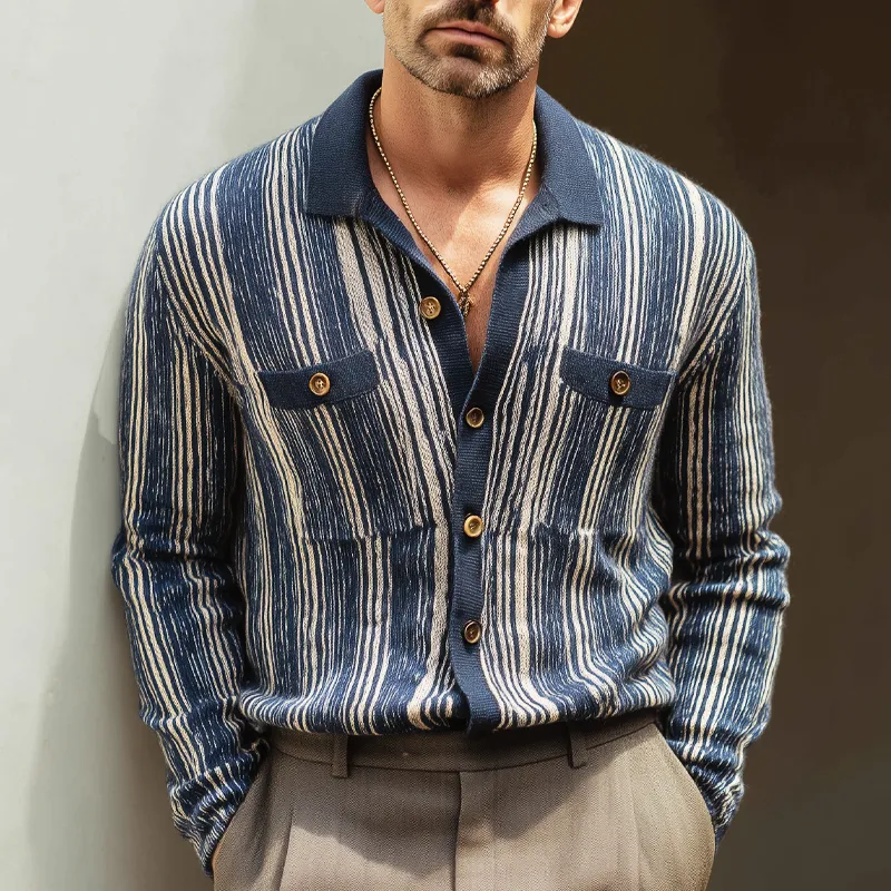 Men's Classic Colorblock Vertical Striped Knit Cardigan MTA0285H6U sold by Manly product image thumbnail 3