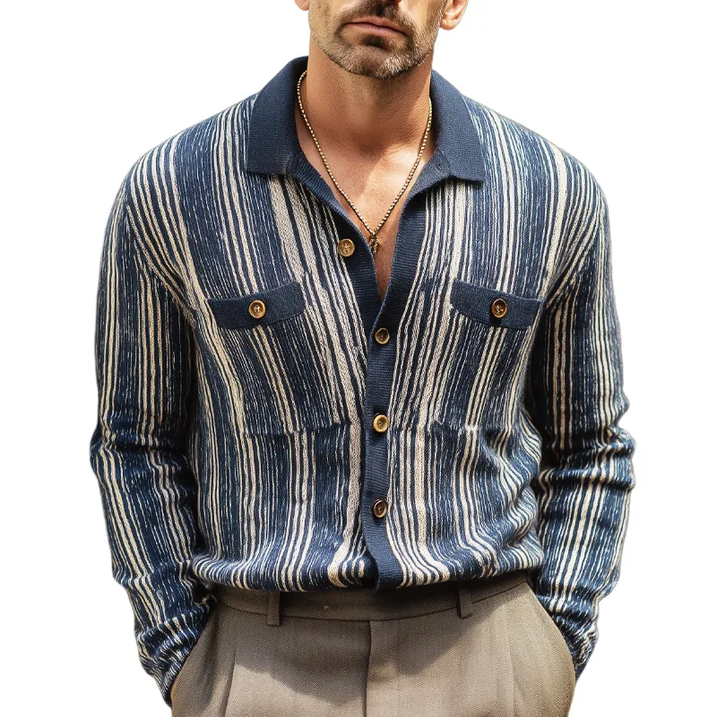 Men's Classic Colorblock Vertical Striped Knit Cardigan MTA0285H6U sold by Manly