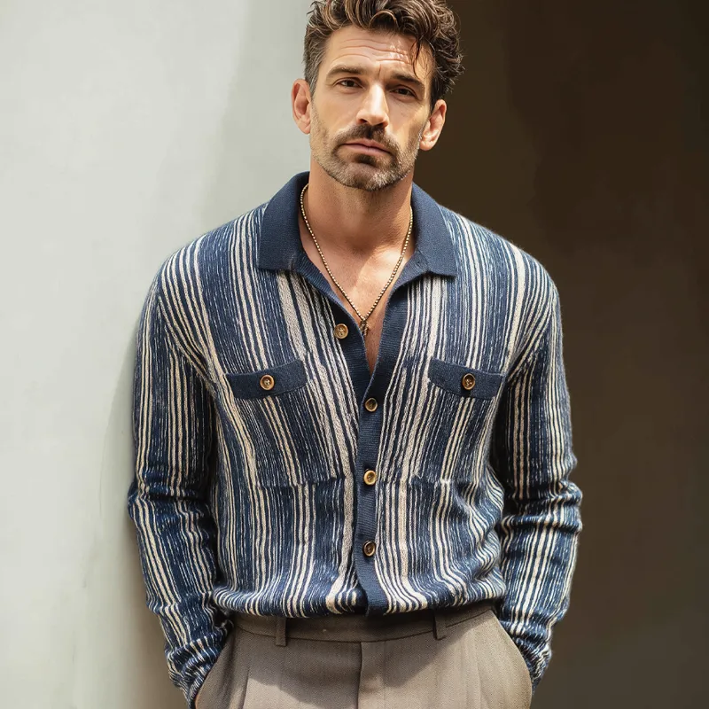 Men's Classic Colorblock Vertical Striped Knit Cardigan MTA0285H6U sold by Manly product image thumbnail 2