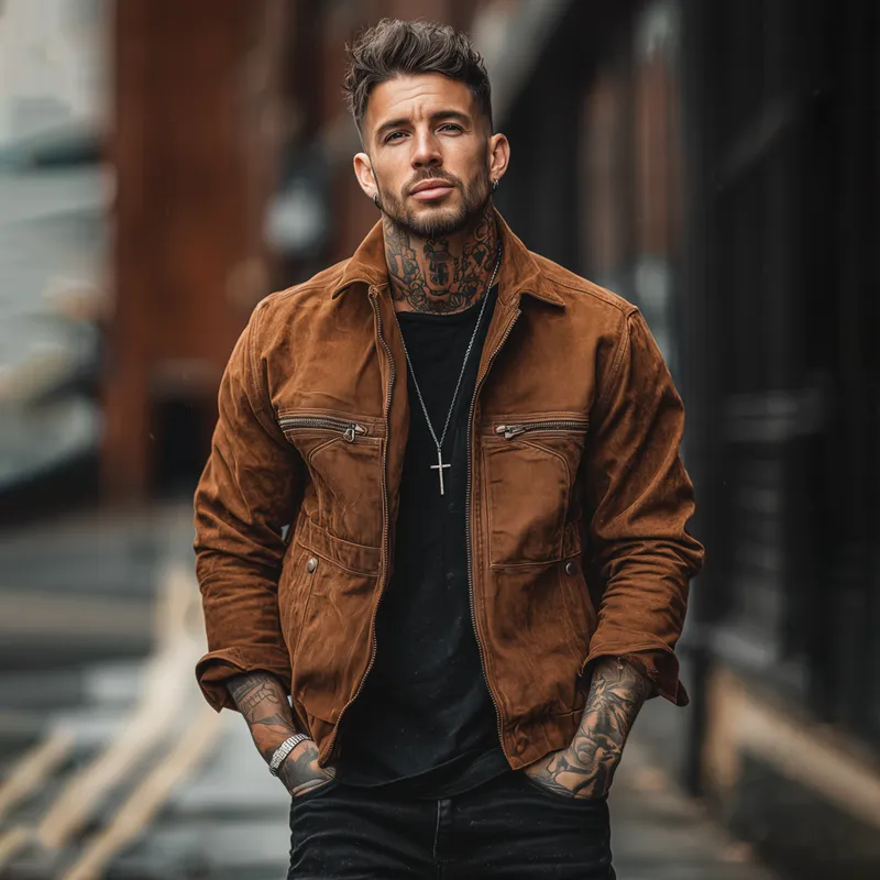 Men's Washed Cotton Lapel Multi-pocket Zipper Cargo Jacket MTA0119H7Z sold by Manly product image thumbnail 4