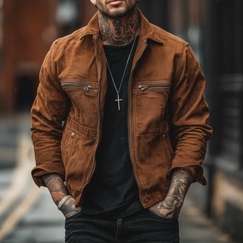 Men's Washed Cotton Lapel Multi-pocket Zipper Cargo Jacket MTA0119H7Z sold by Manly product image thumbnail 2