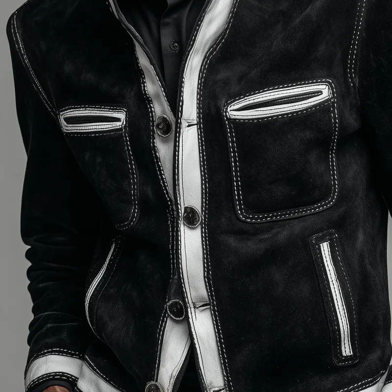 Men's Colorblock Faux Suede Stand Collar Multi-pocket Bike Jacket MTA0222H5Z sold by Manly product image thumbnail 3