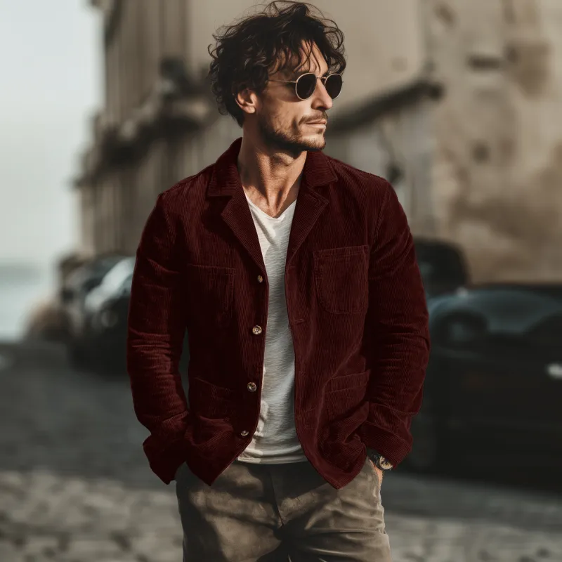 Men's Casual Solid Color Corduroy Lapel Single-breasted Patch Pocket Loose Cargo Jacket MTA3107G1M sold by Manly product image thumbnail 5