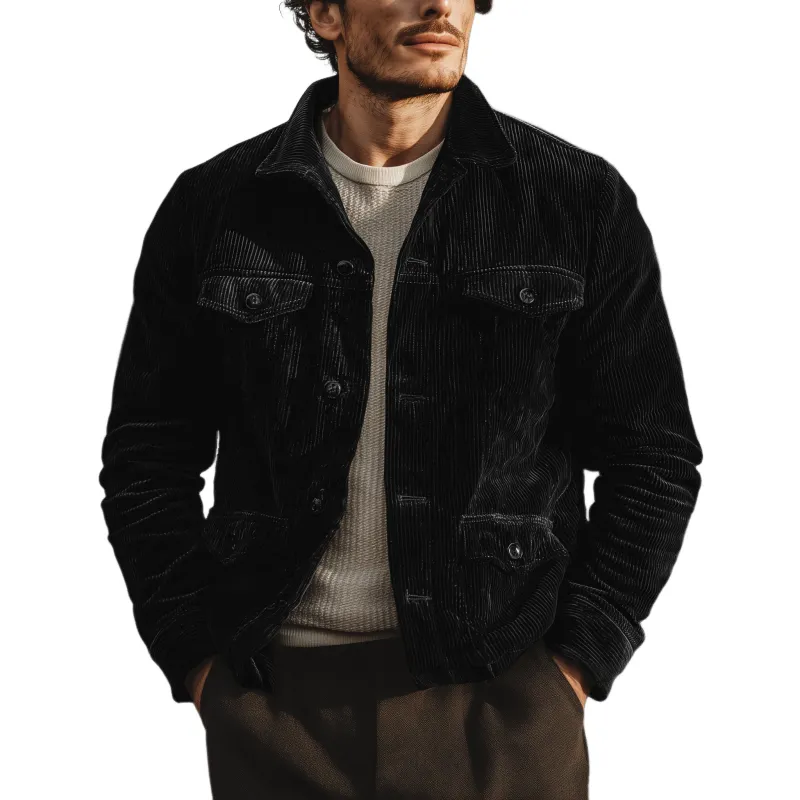 Men's Vintage Solid Color Corduroy Lapel Single-breasted Multi-pocket Cargo Jacket MTA3156G3M sold by Manly product image thumbnail 2