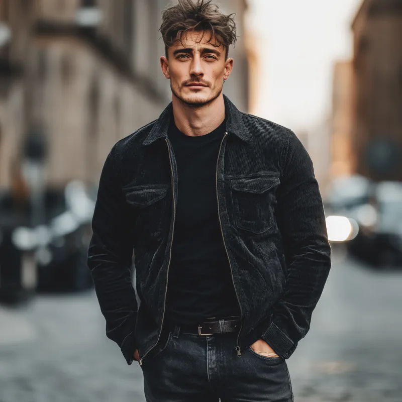 Men's Casual Fashion Solid Color Corduroy Lapel Zipper Placket Multi-pocket Loose Jacket MTA3061G3M sold by Manly product image thumbnail 3