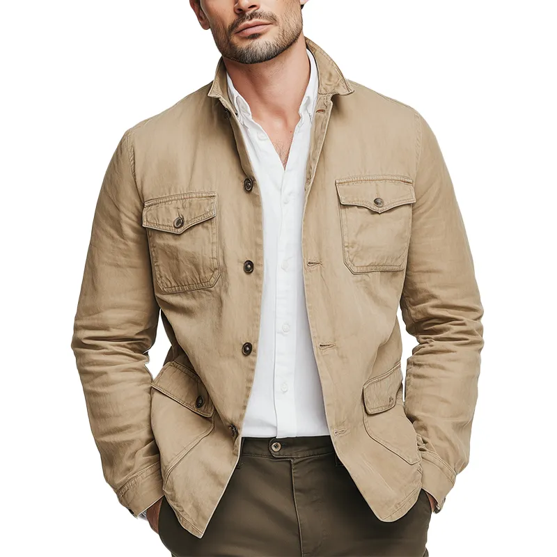 Men's Vintage Washed Cotton Long Sleeve Jacket MTA0138H4P sold by Manly