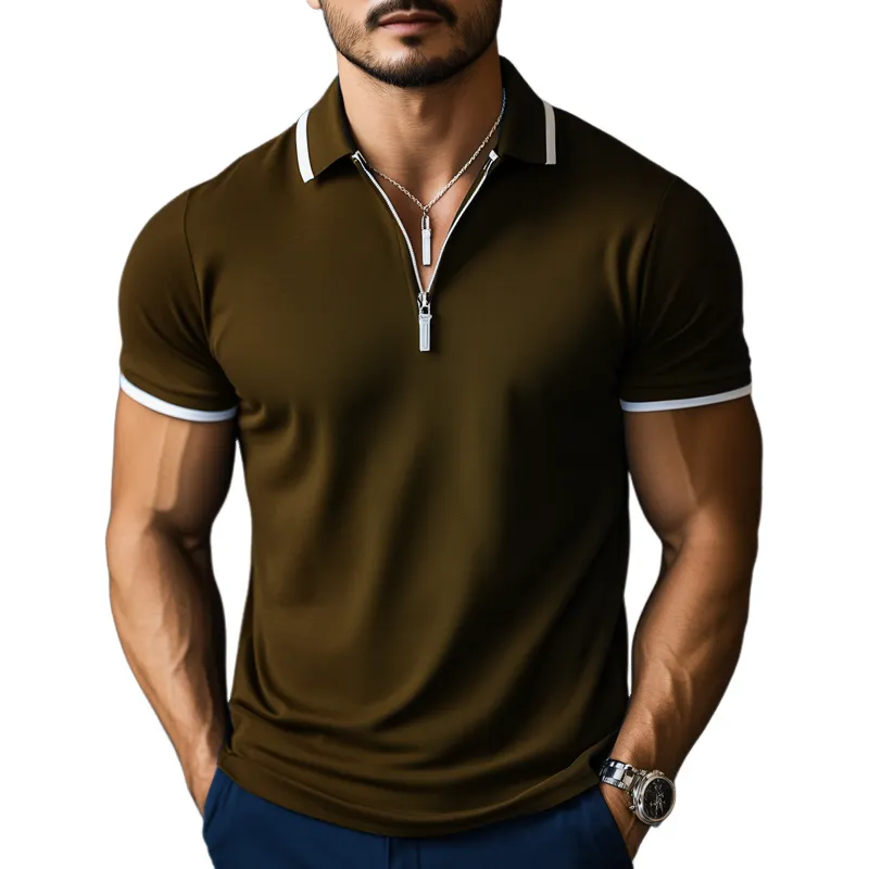 Men's Summer Business Cotton Zipper Polo Shirt MTA0140H8U sold by Manly