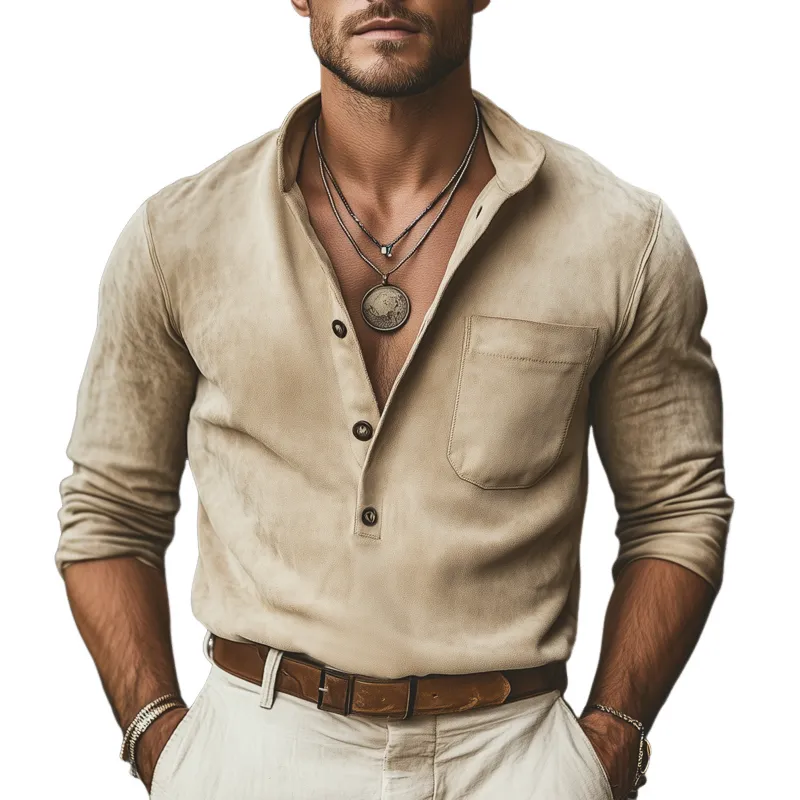 Men's Spring And Autumn Stand Collar Suede Long Sleeve T-shirt MTA0162H1U sold by Manly