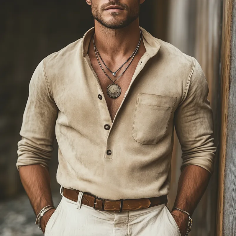 Men's Spring And Autumn Stand Collar Suede Long Sleeve T-shirt MTA0162H1U sold by Manly product image thumbnail 2