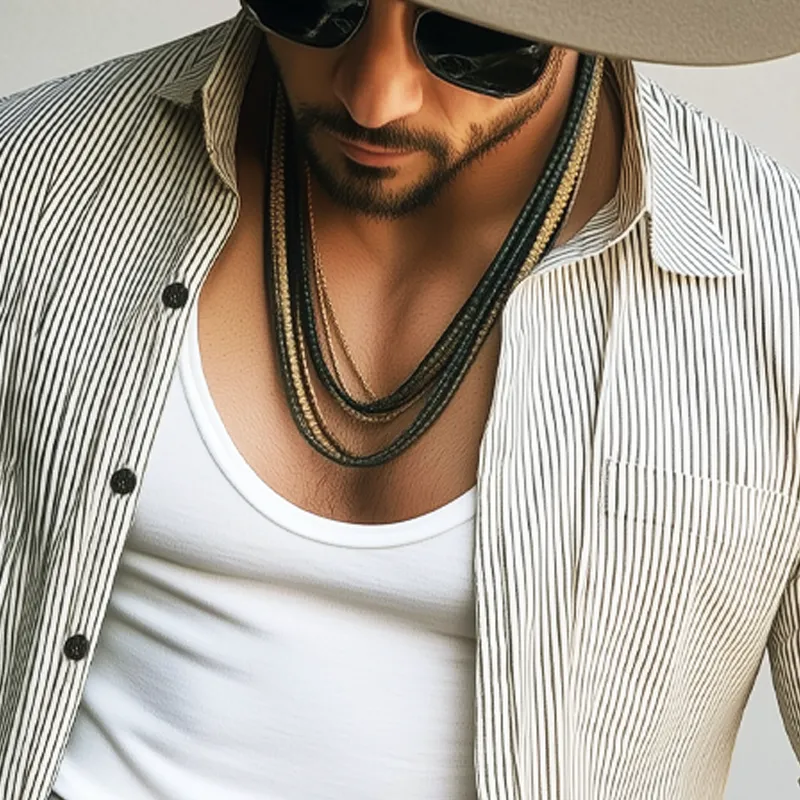 Men's Classic Lapel Vertical Striped Long-sleeved Shirt MTA0175H6U sold by Manly product image thumbnail 3