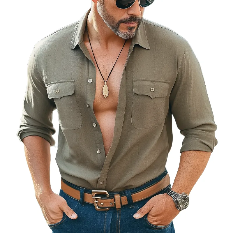 Men's Spring And Autumn Cotton Vintage Long Sleeve Shirt MTA3015G7U sold by Manly