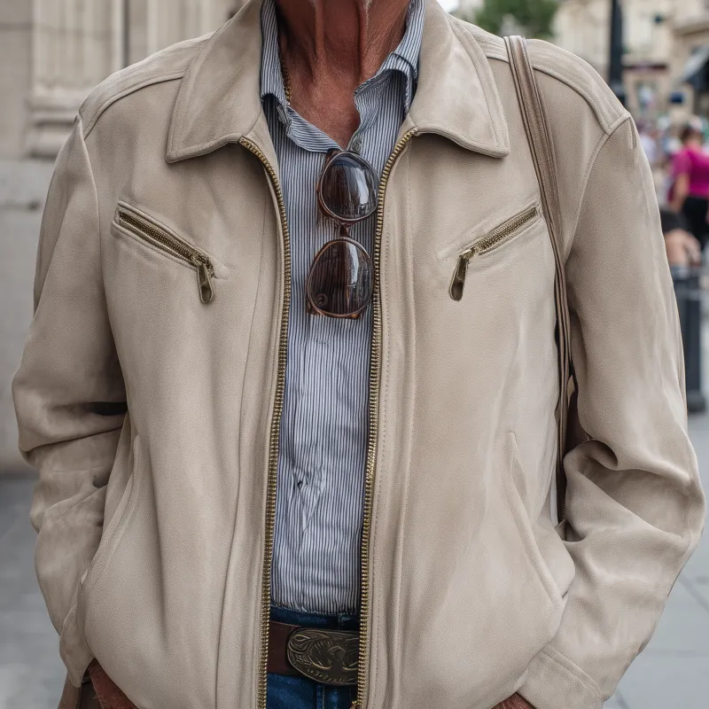 Men's Vintage Solid Color Faux Suede Lapel Zipper Chest Pocket Slim Fit Jacket MTA3116G1M sold by Manly product image thumbnail 3