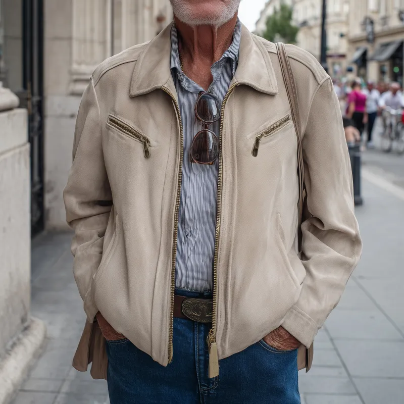 Men's Vintage Solid Color Faux Suede Lapel Zipper Chest Pocket Slim Fit Jacket MTA3116G1M sold by Manly product image thumbnail 2