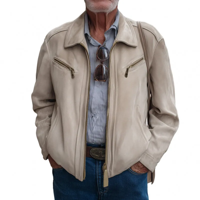 Men's Vintage Solid Color Faux Suede Lapel Zipper Chest Pocket Slim Fit Jacket MTA3116G1M sold by Manly