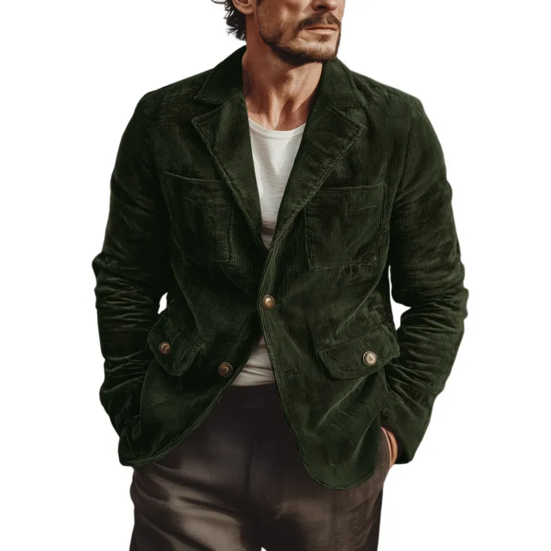 Men's Vintage Corduroy Notch Lapel Single-breasted Multi-pocket Cargo Blazer MTA3135G0M sold by Manly product image thumbnail 3