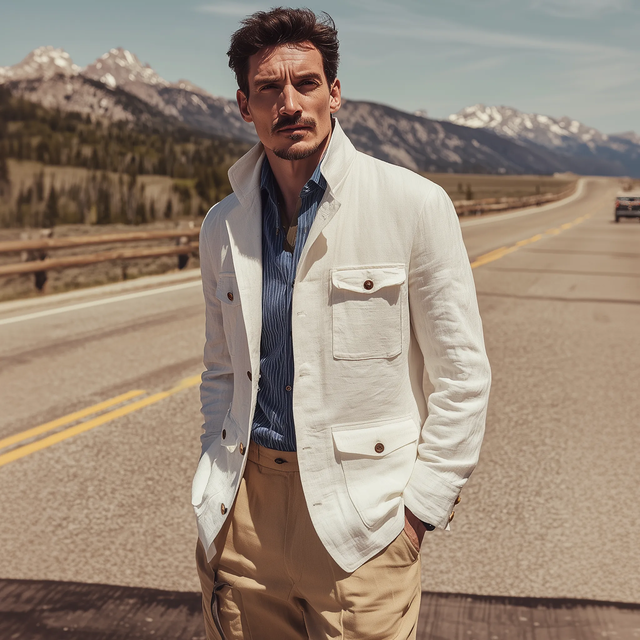 Men's Classic Retro Casual Lapel Multi-pocket Cotton And Linen Jacket MTA0104H4K sold by Manly product image thumbnail 3