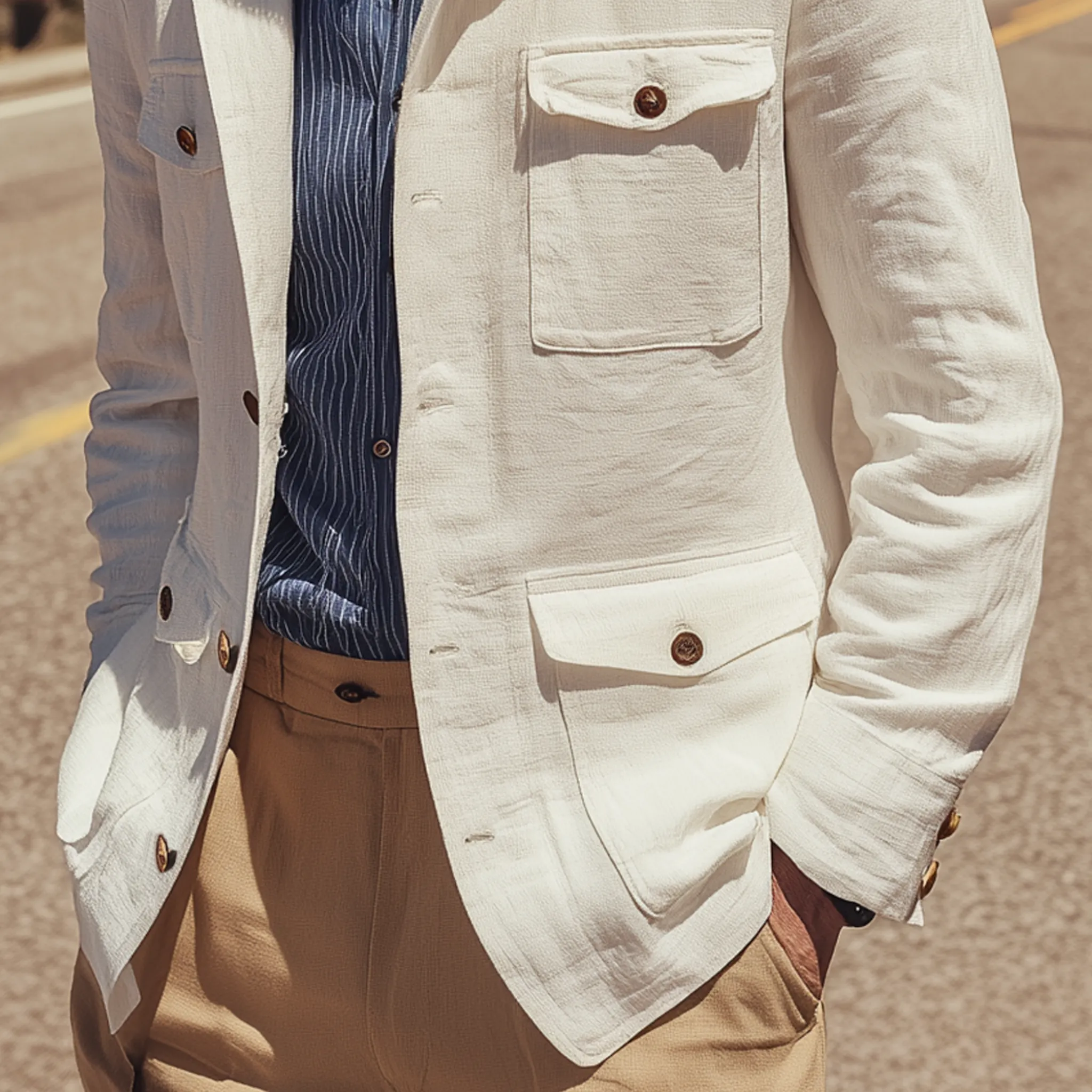 Men's Classic Retro Casual Lapel Multi-pocket Cotton And Linen Jacket MTA0104H4K sold by Manly product image thumbnail 5