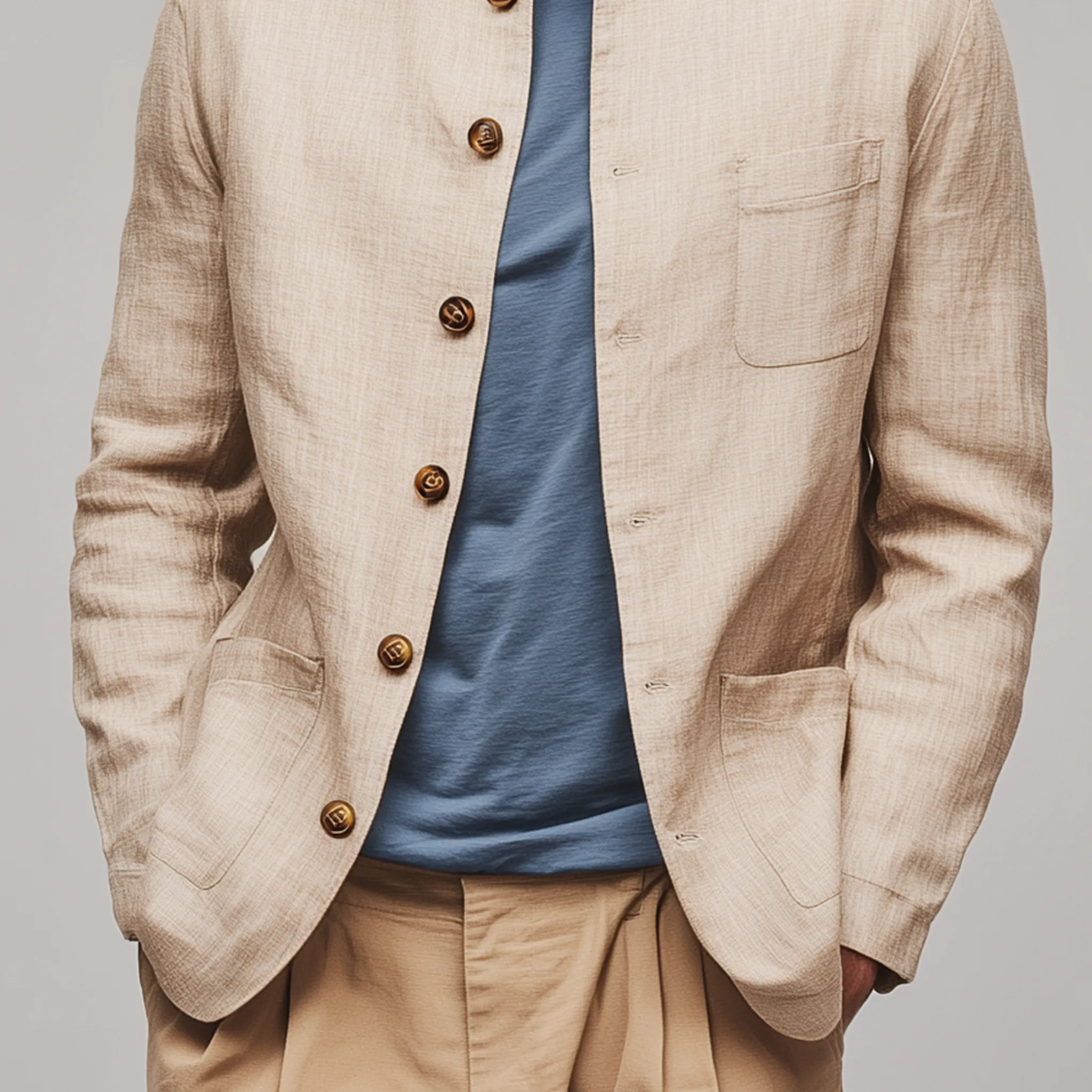 Men's Classic Retro Casual Cotton And Linen Blend Stand Collar Multi-pocket Jacket MTA0184H4K sold by Manly product image thumbnail 5