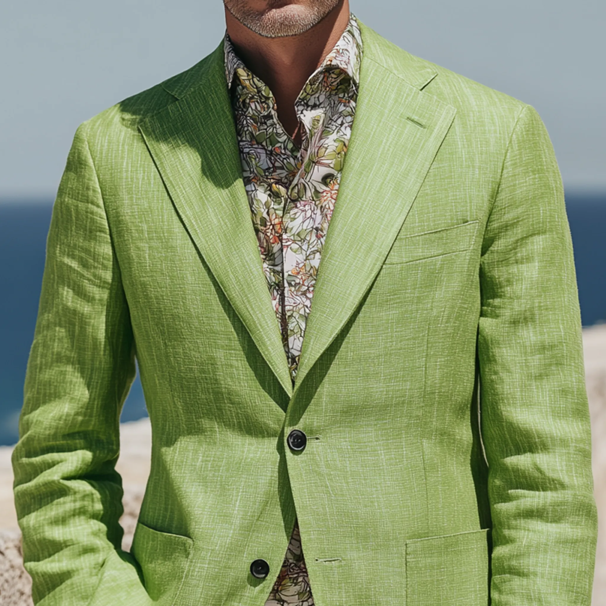 Men's Stylish Gentleman Cotton And Linen Blend Slim Fit Single-breasted Blazer MTA0113H4K sold by Manly product image thumbnail 4