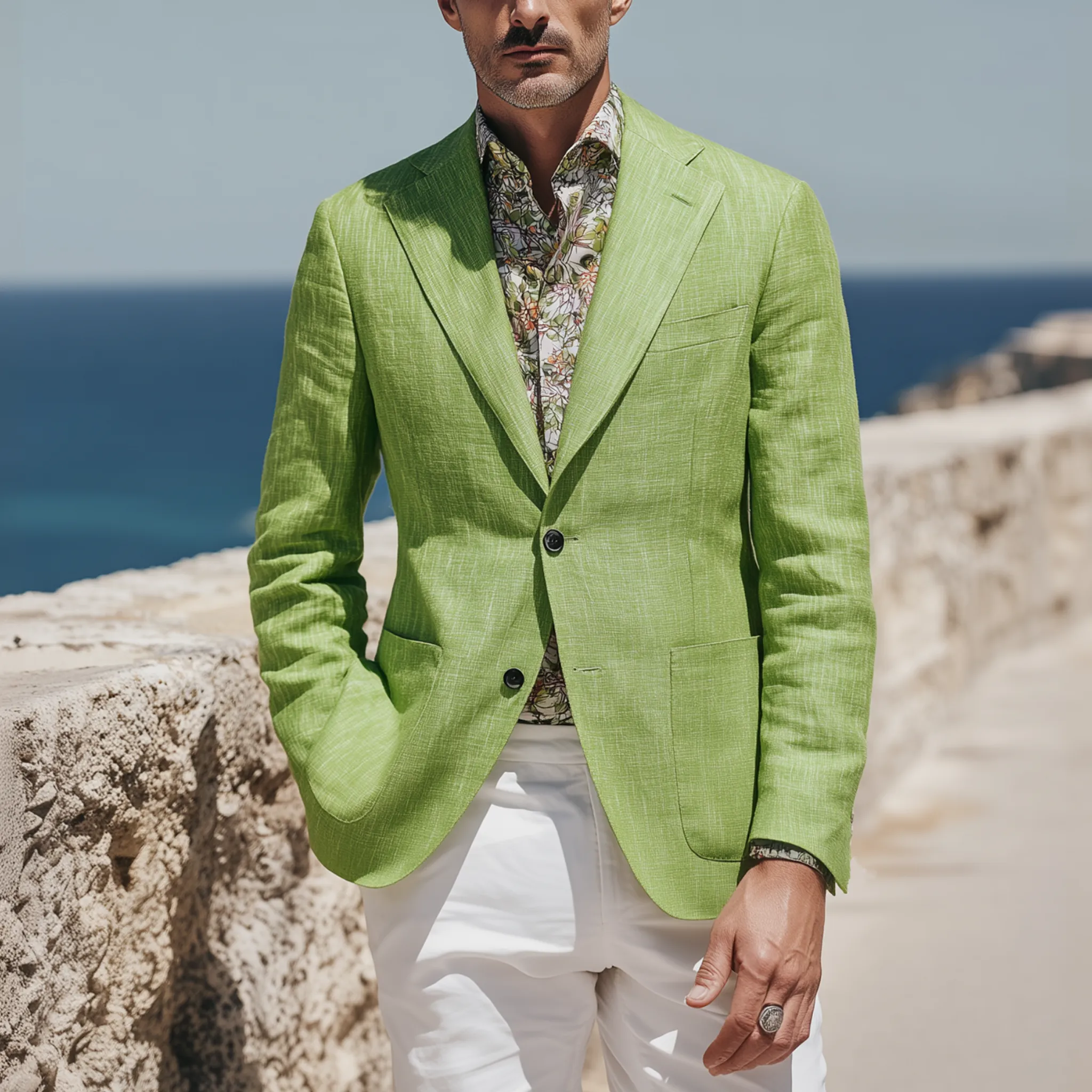 Men's Stylish Gentleman Cotton And Linen Blend Slim Fit Single-breasted Blazer MTA0113H4K sold by Manly product image thumbnail 2