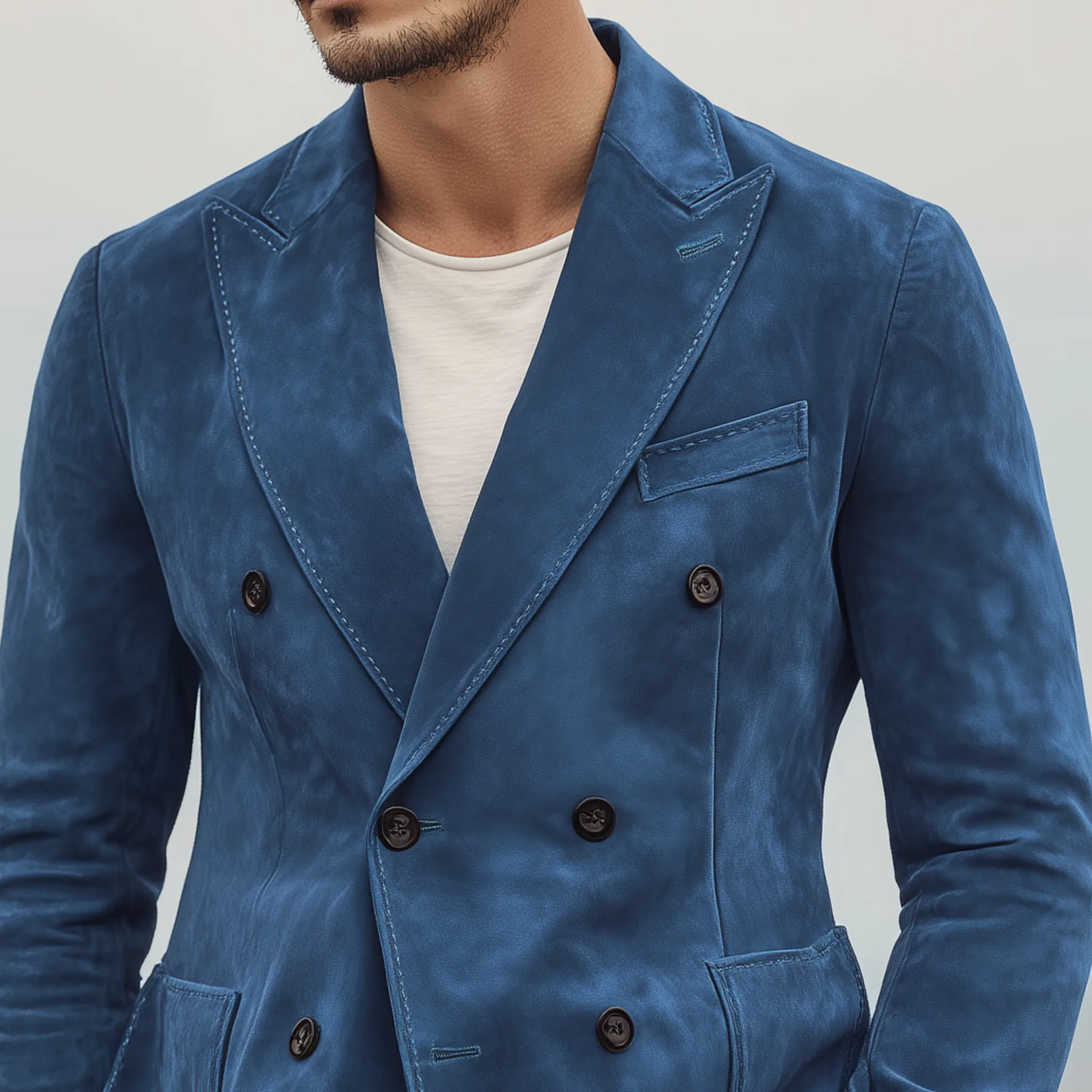 Men's Classic Vintage Double-breasted Suede Slim-fit Blazer MTA0136H2K sold by Manly product image thumbnail 4