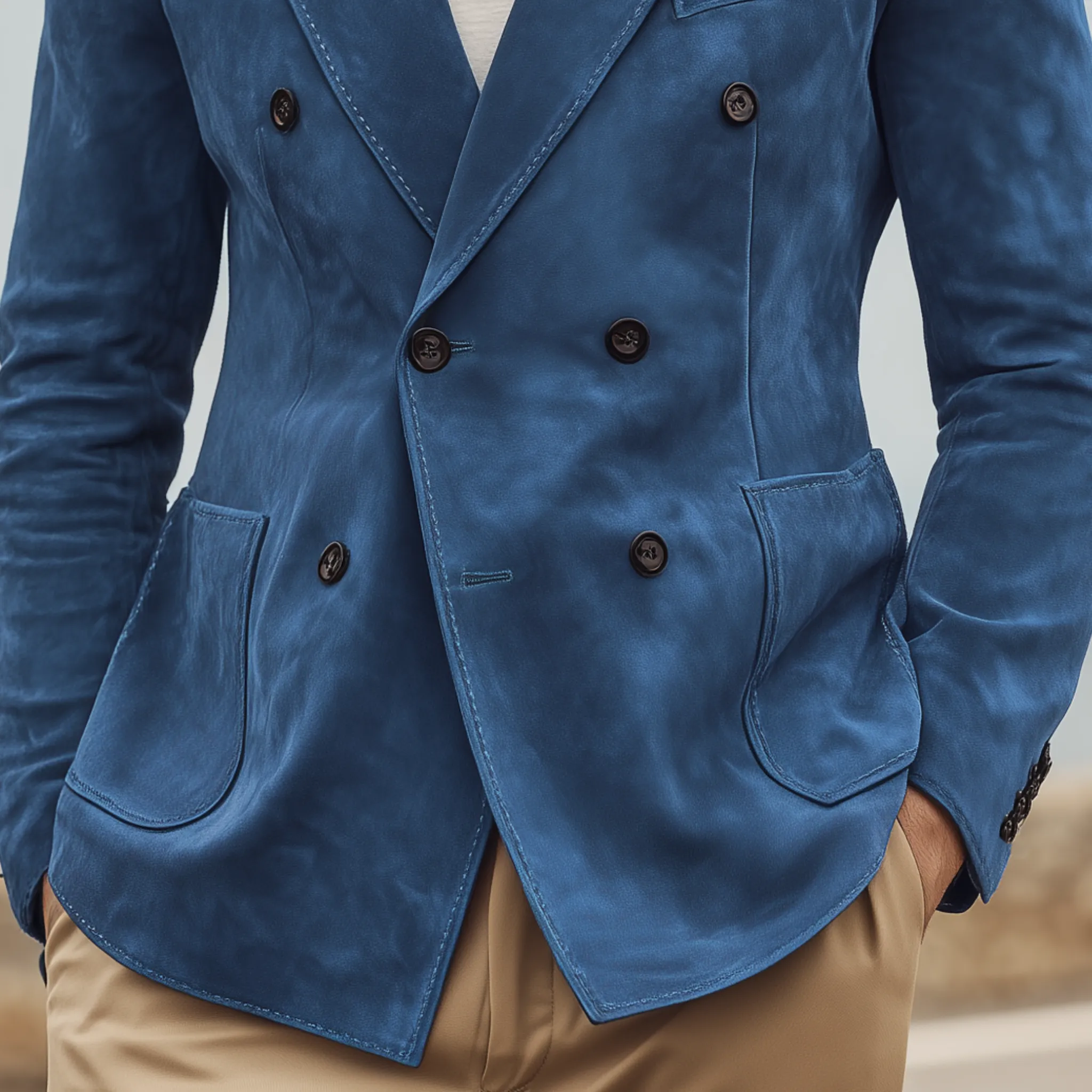 Men's Classic Vintage Double-breasted Suede Slim-fit Blazer MTA0136H2K sold by Manly product image thumbnail 5