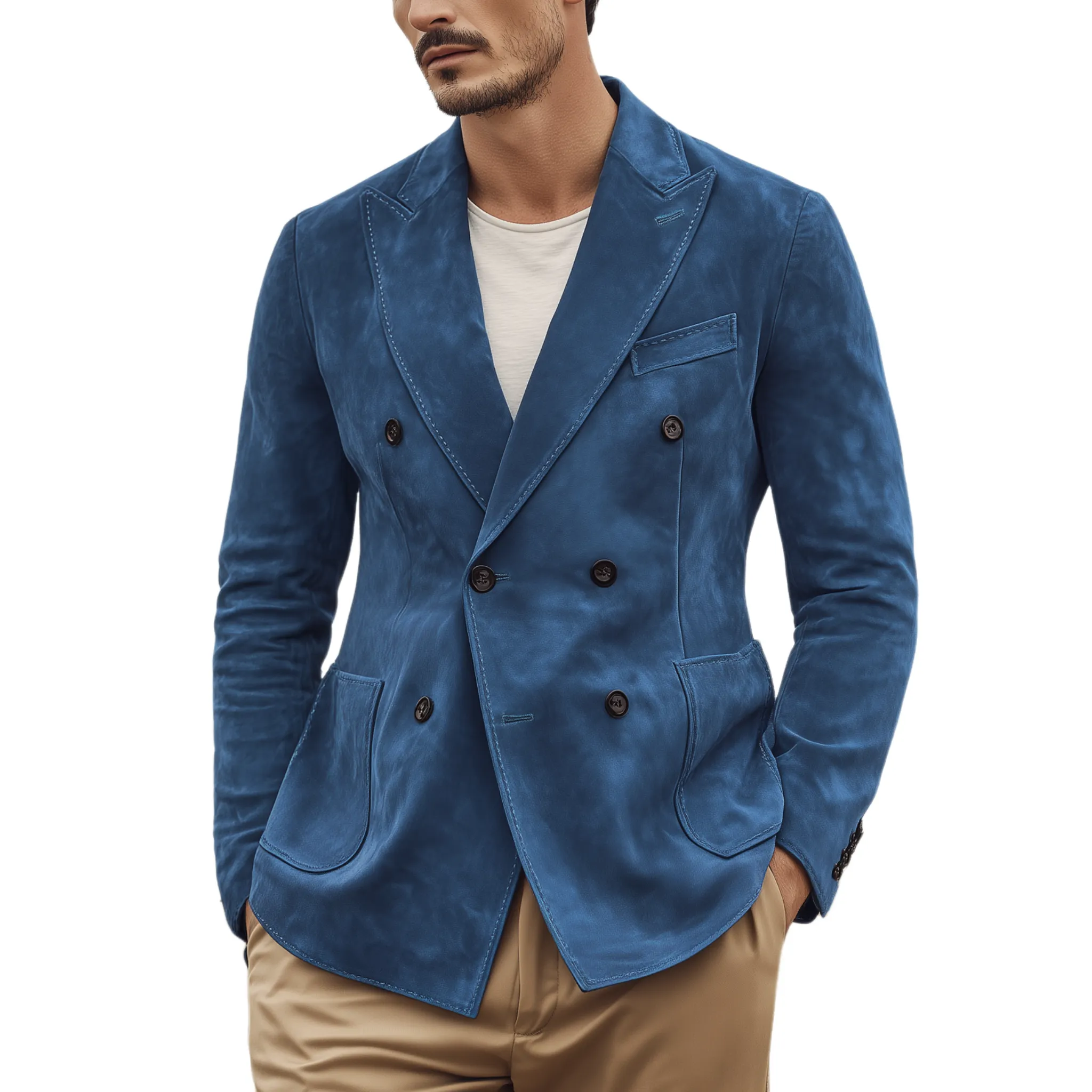 Men's Classic Vintage Double-breasted Suede Slim-fit Blazer MTA0136H2K sold by Manly