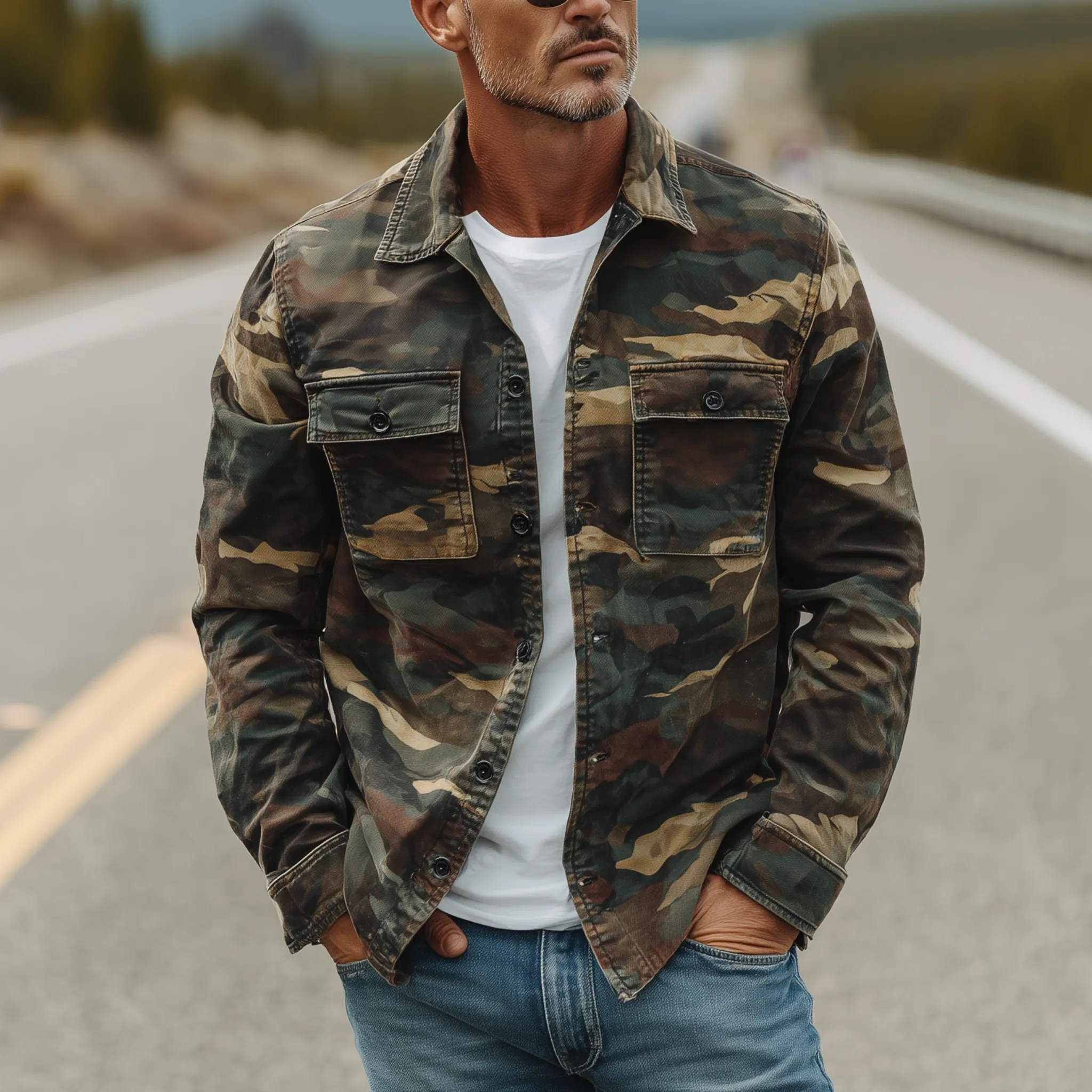 Men's Classic Vintage Washed Camouflage Cotton Blend Long Sleeve Shirt MTA3161G1K sold by Manly product image thumbnail 2