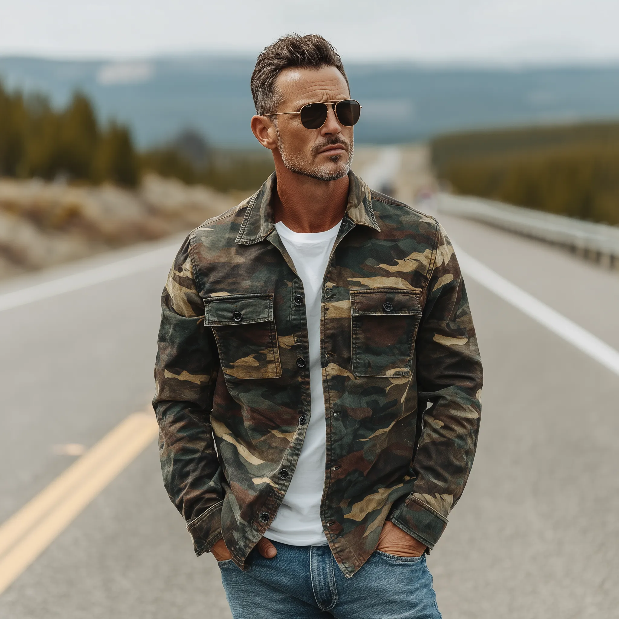 Men's Classic Vintage Washed Camouflage Cotton Blend Long Sleeve Shirt MTA3161G1K sold by Manly product image thumbnail 3