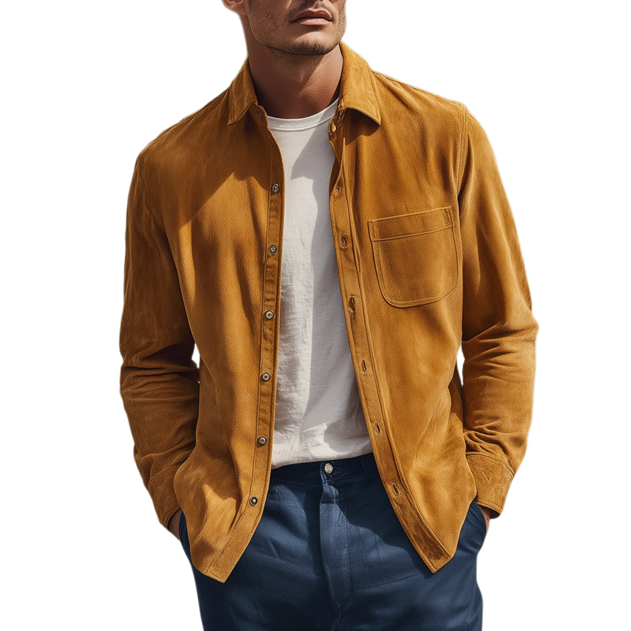 Men's Classic Casual Solid Color Thin Suede Long-sleeved Shirt MTA0188H7K sold by Manly