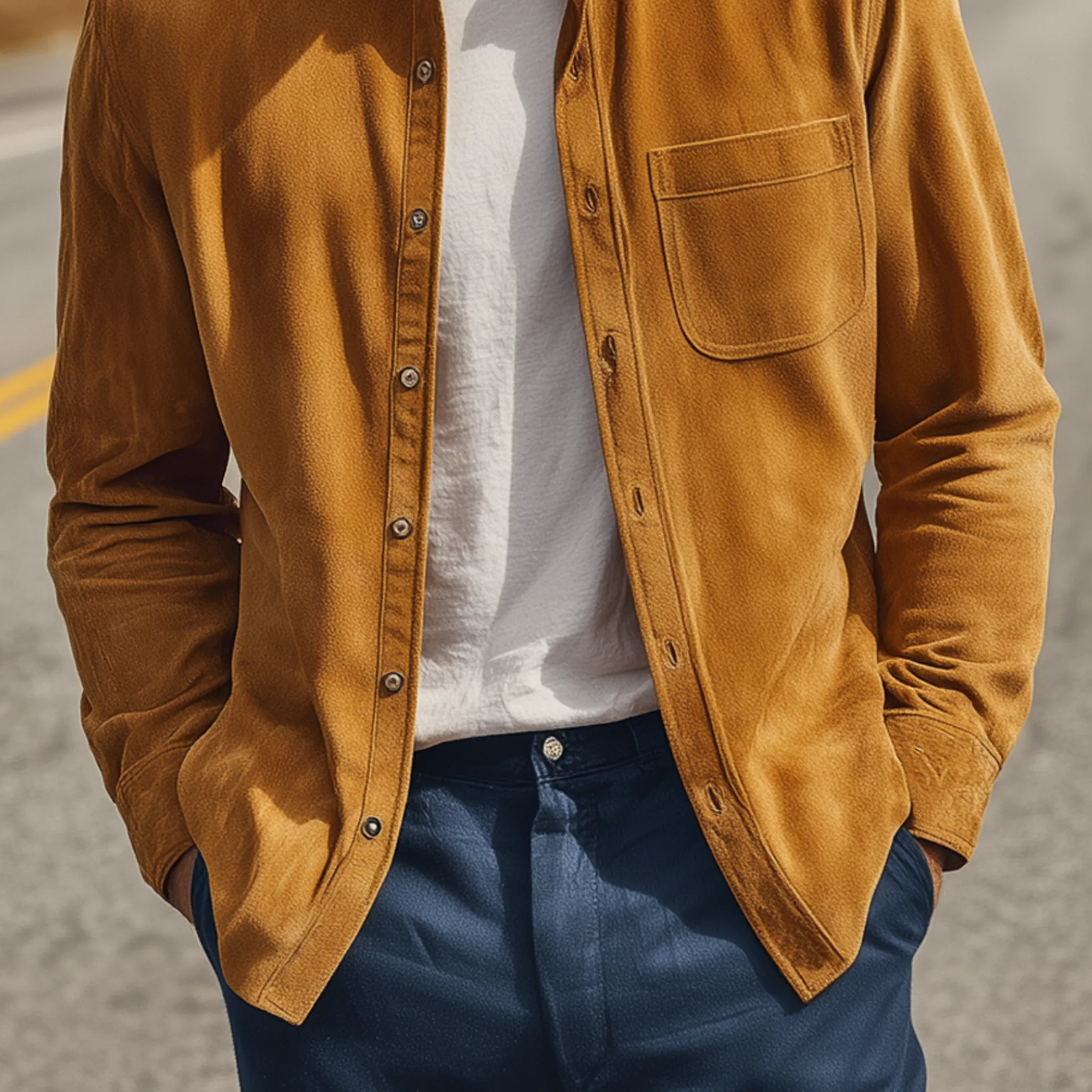 Men's Classic Casual Solid Color Thin Suede Long-sleeved Shirt MTA0188H7K sold by Manly product image thumbnail 5