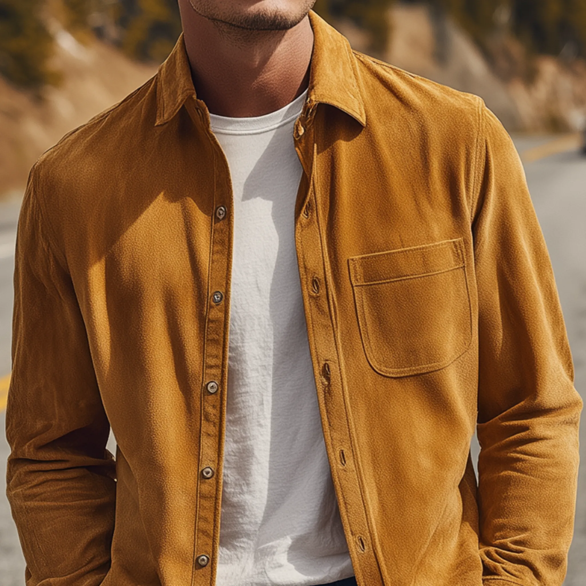 Men's Classic Casual Solid Color Thin Suede Long-sleeved Shirt MTA0188H7K sold by Manly product image thumbnail 4