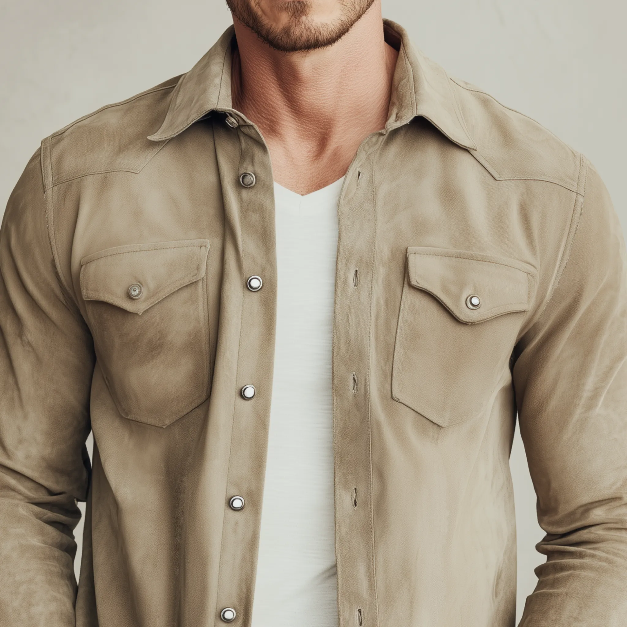 Men's Classic Casual Solid Color Thin Suede Metal Button Long Sleeve Shirt MTA0175H4K sold by Manly product image thumbnail 3